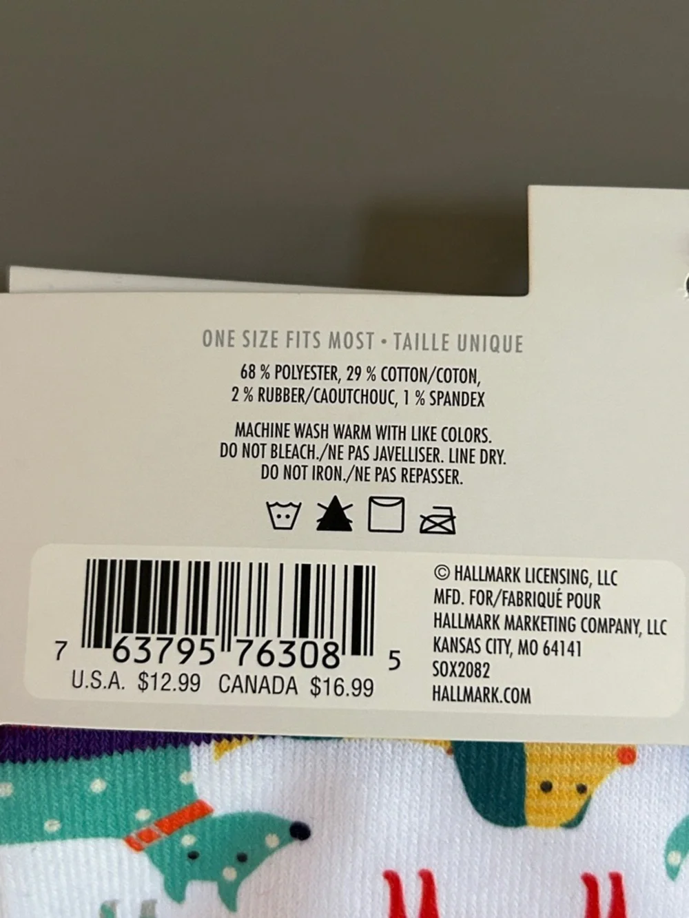 Hallmark White Crew Socks with Multicolor Dog Print